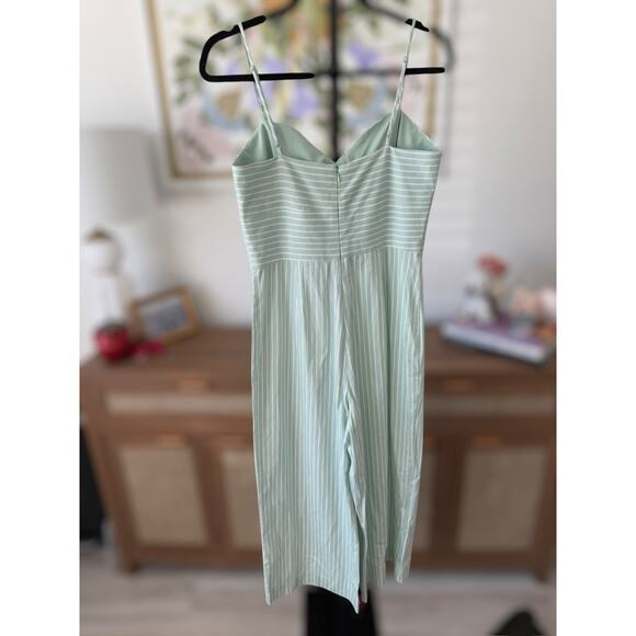 Gianni Bini Mint Green and White Vera Striped Cropped Wide Leg Jumpsuit Size 6 - Picture 6 of 6